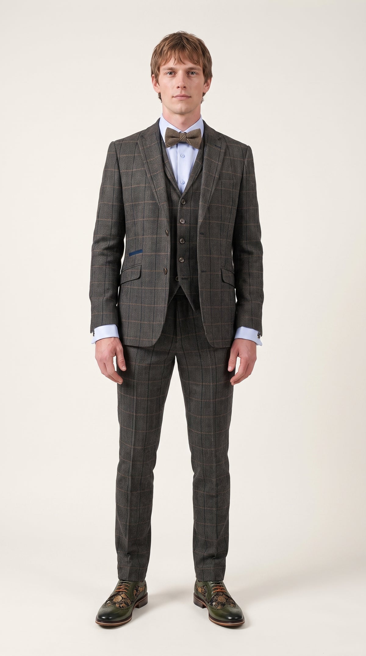 Look #330 styled with Cavani Albert - Abito da uomo a 3 pezzi in tweed a spina di pesce - Antracite