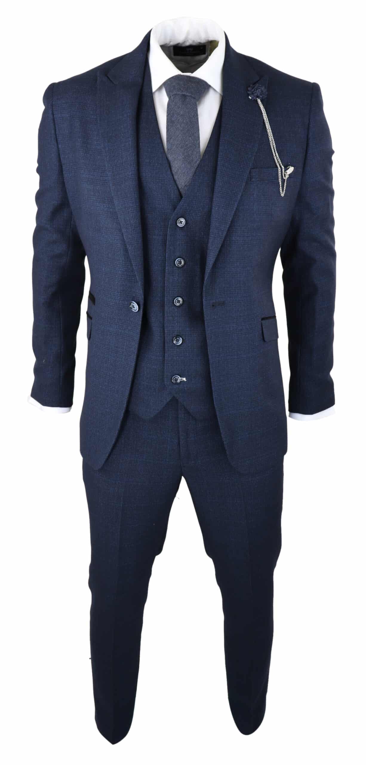 Cavani Connall - Men's Navy-Blue Check Vintage Suit