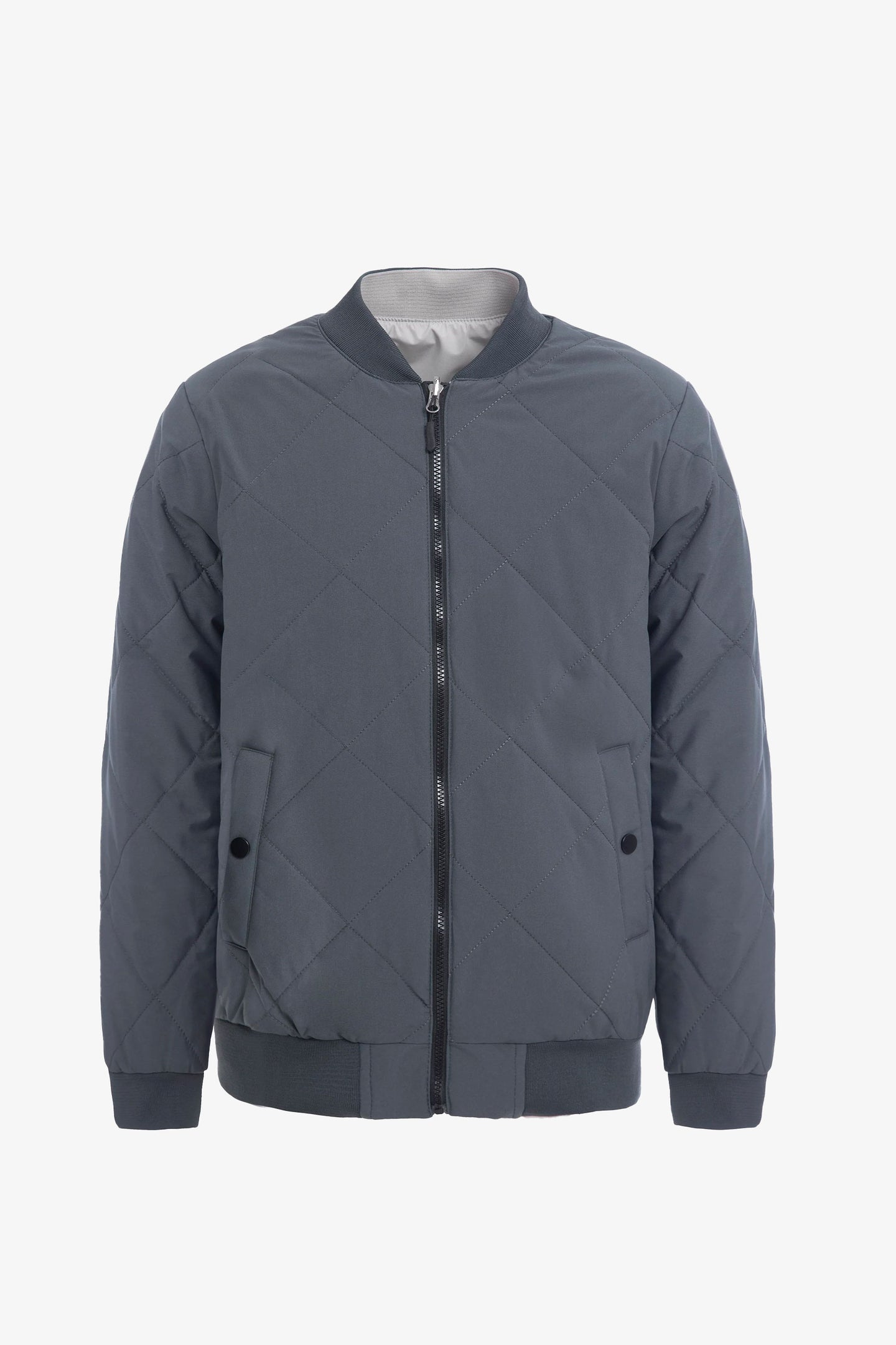 Giacca bomber reversibile da uomo grigia e beige, leggera e trapuntata, 2 in 1