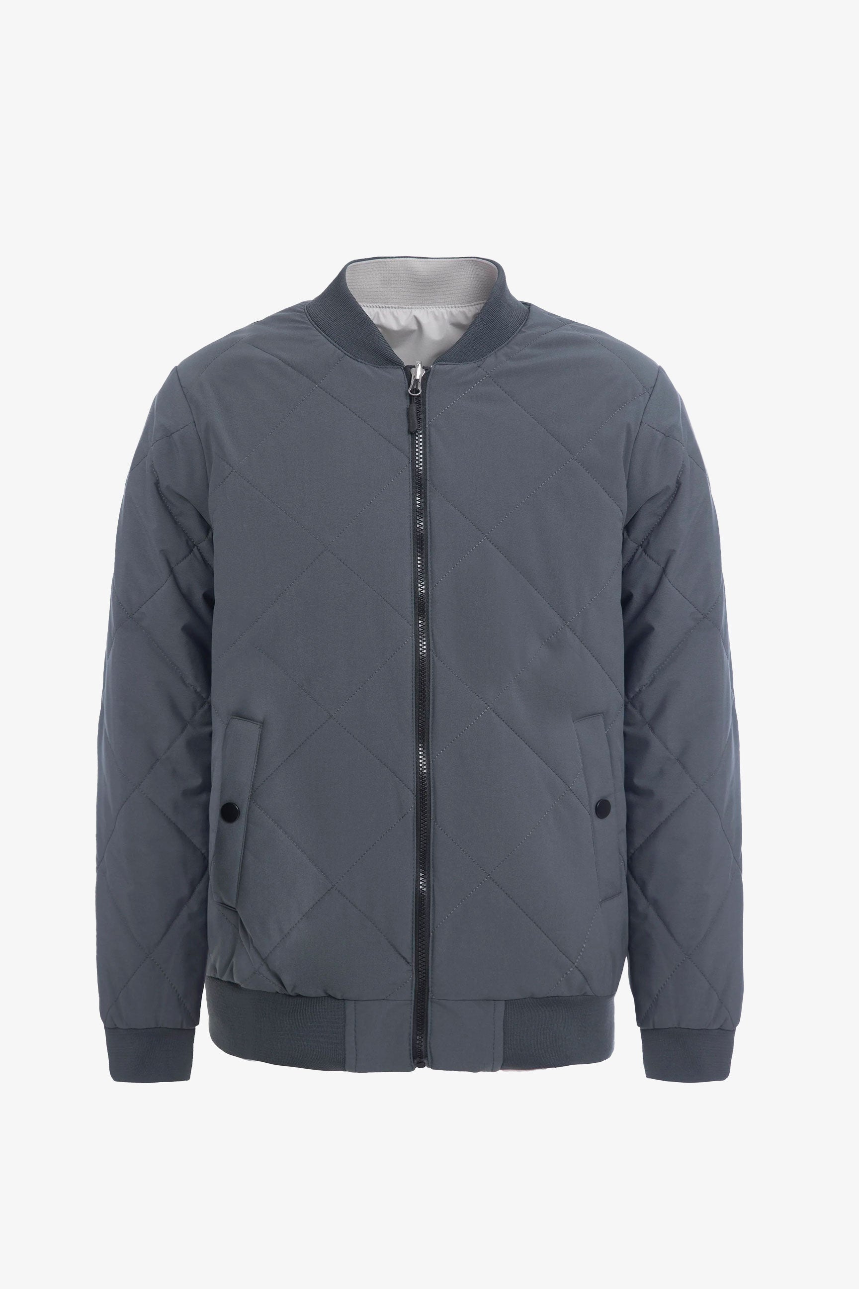 Giacca bomber reversibile da uomo grigia e beige, leggera e trapuntata, 2 in 1
