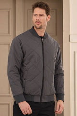 Giacca bomber reversibile da uomo grigia e beige, leggera e trapuntata, 2 in 1