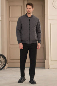 Giacca bomber reversibile da uomo grigia e beige, leggera e trapuntata, 2 in 1