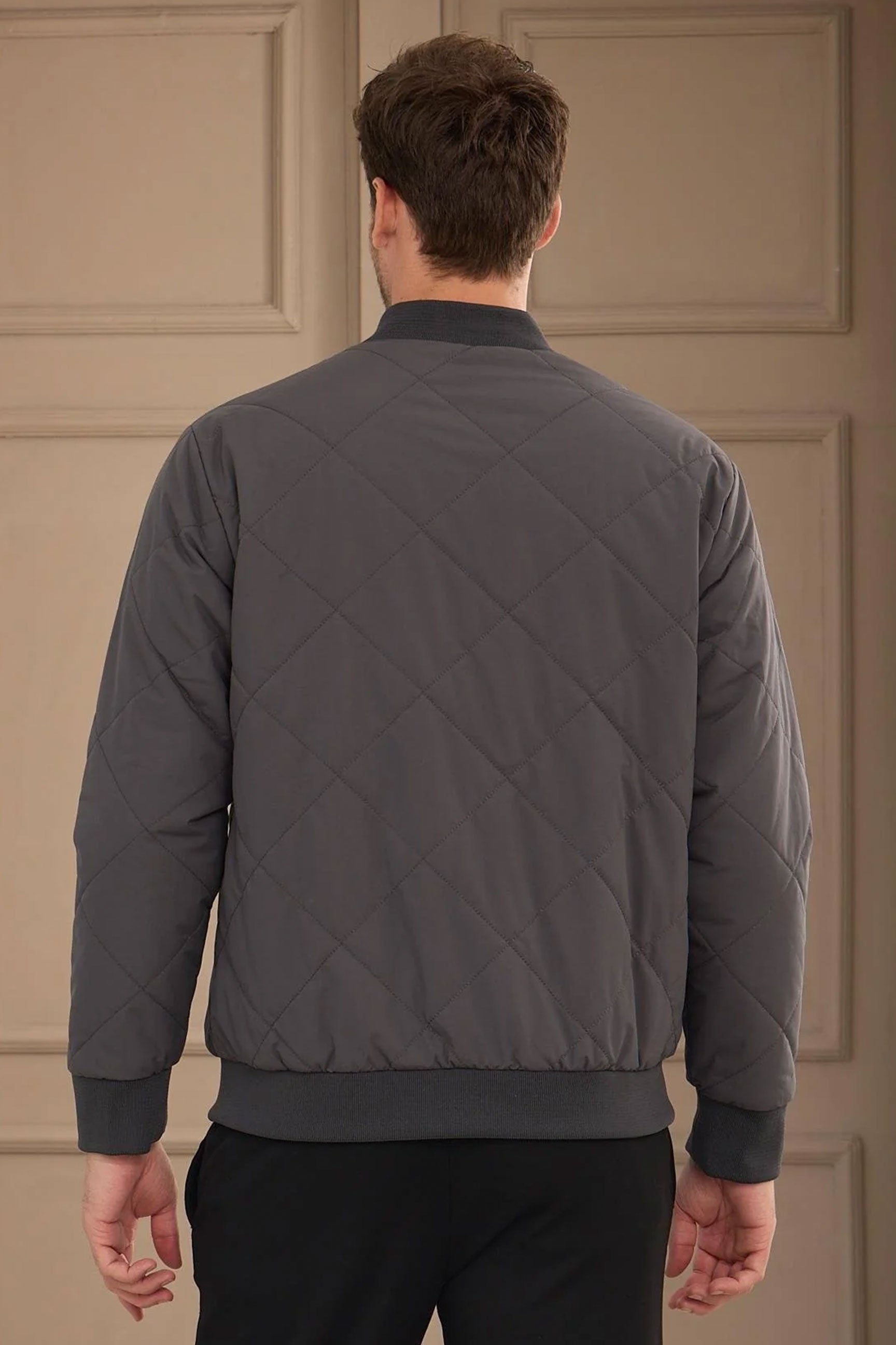 Giacca bomber reversibile da uomo grigia e beige, leggera e trapuntata, 2 in 1
