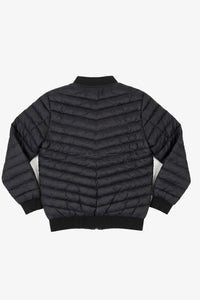 Giacca bomber da uomo nera trapuntata, leggera, imbottita e con cerniera.