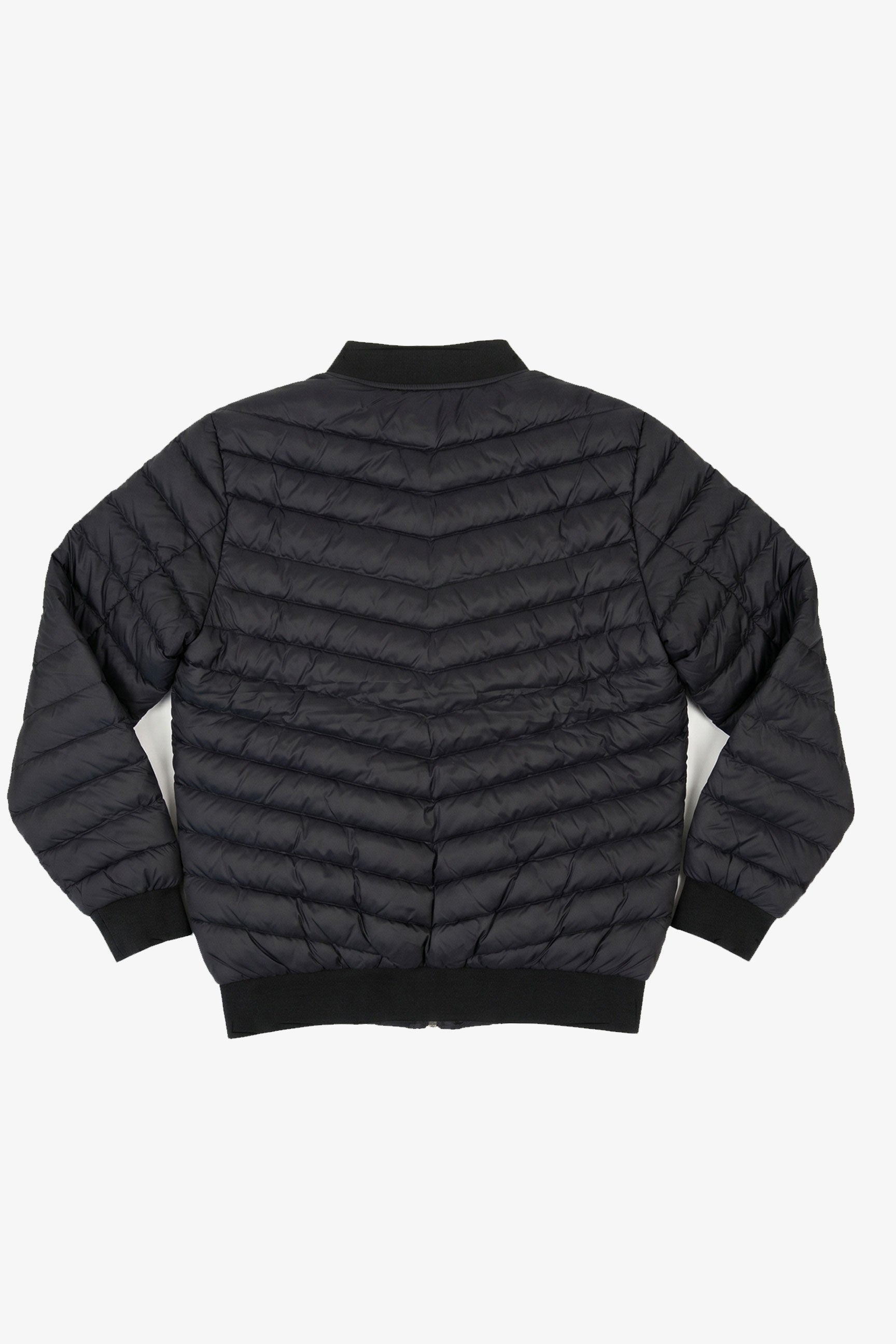 Giacca bomber da uomo nera trapuntata, leggera, imbottita e con cerniera.