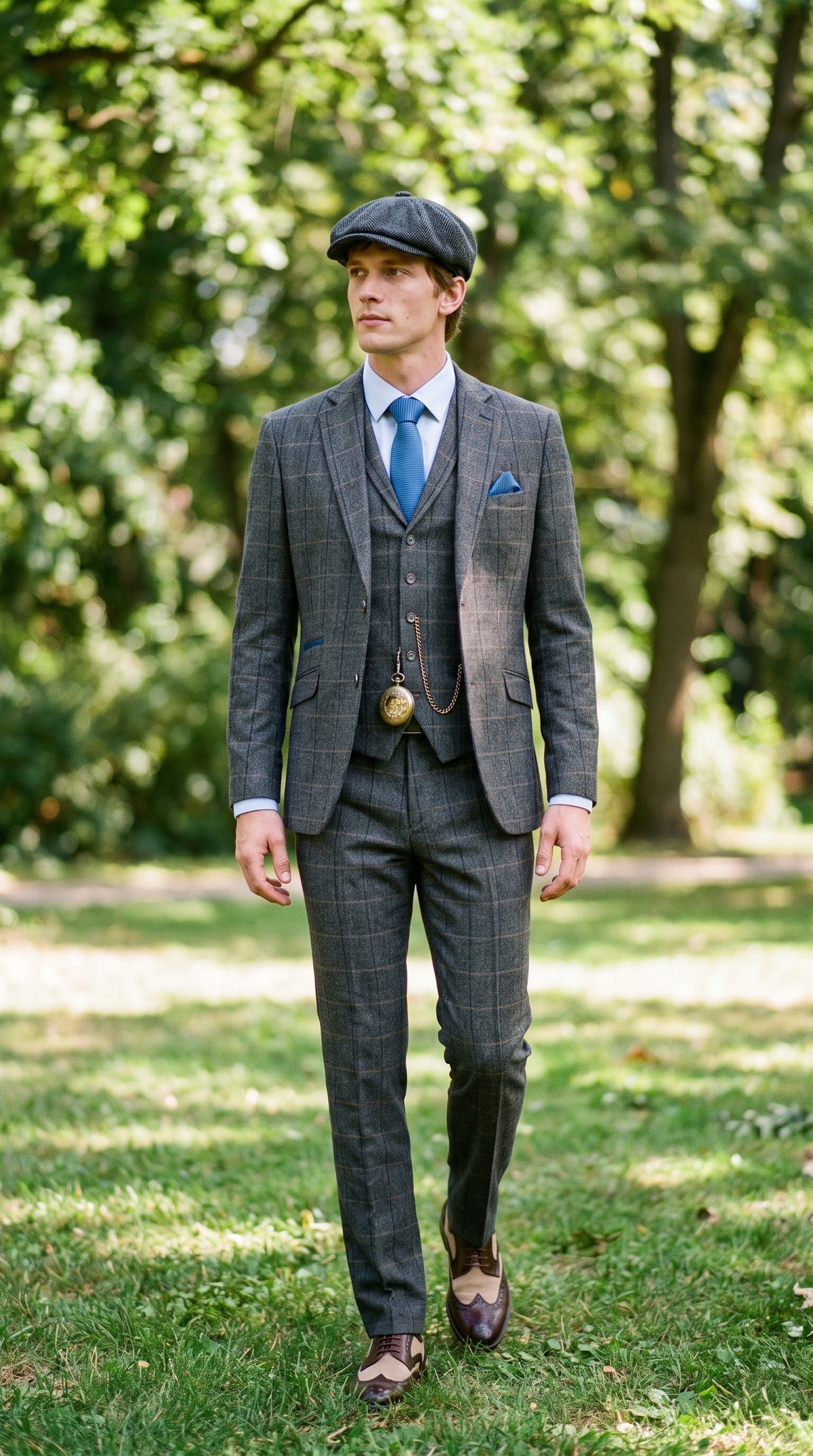 Look #132 styled with Cavani Albert - Abito da uomo a 3 pezzi in tweed a spina di pesce - Antracite