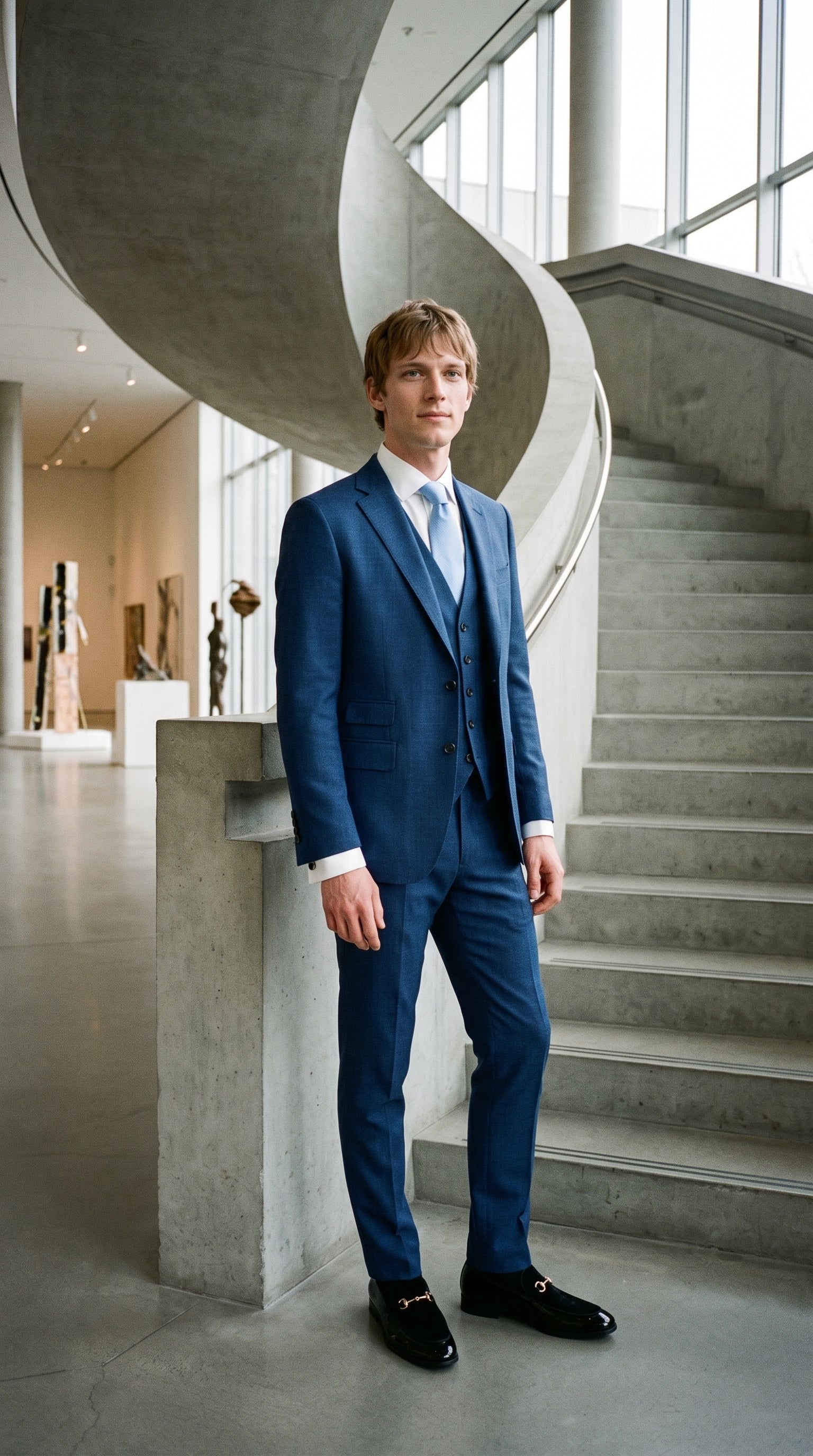 Look #842 styled with Abito estivo in lino blu da uomo