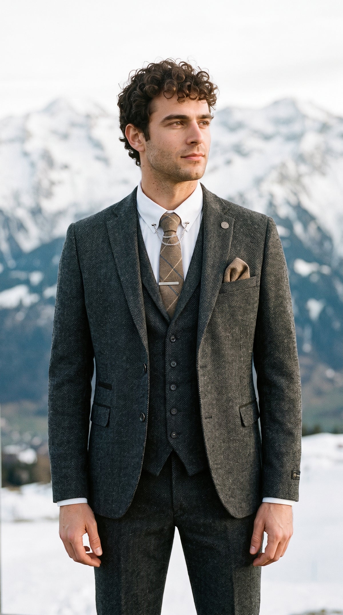 Look #637 styled with Abito da uomo in tweed a spina di pesce grigio antracite, 3 pezzi - STZ11