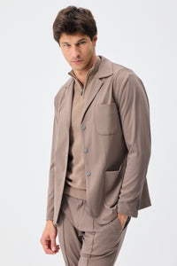 Blazer da uomo in morbido jersey color tortora, giacca elegante e casual.
