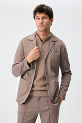 Blazer da uomo in morbido jersey color tortora, giacca elegante e casual.