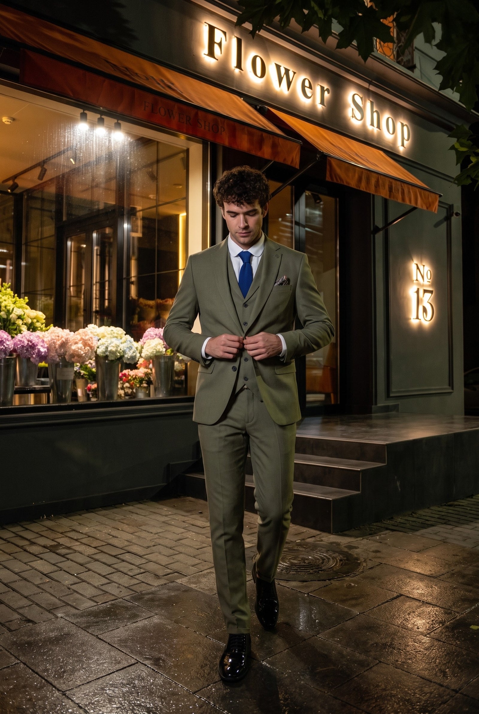 Look #158 styled with Abito da uomo estivo da sposa in lino 3 pezzi color salvia TP-22