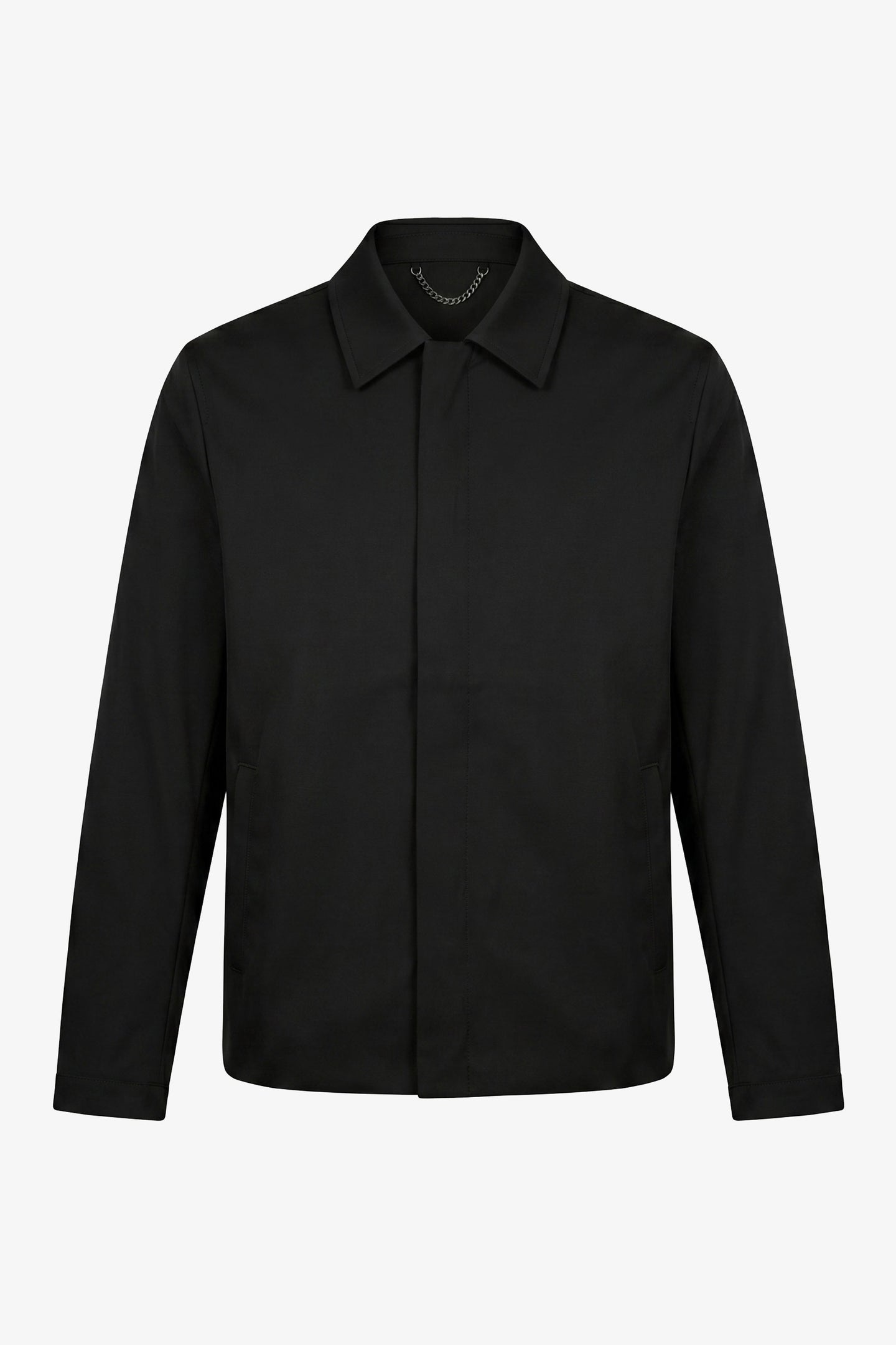 Giacca Harrington da uomo nera con colletto, impermeabile.