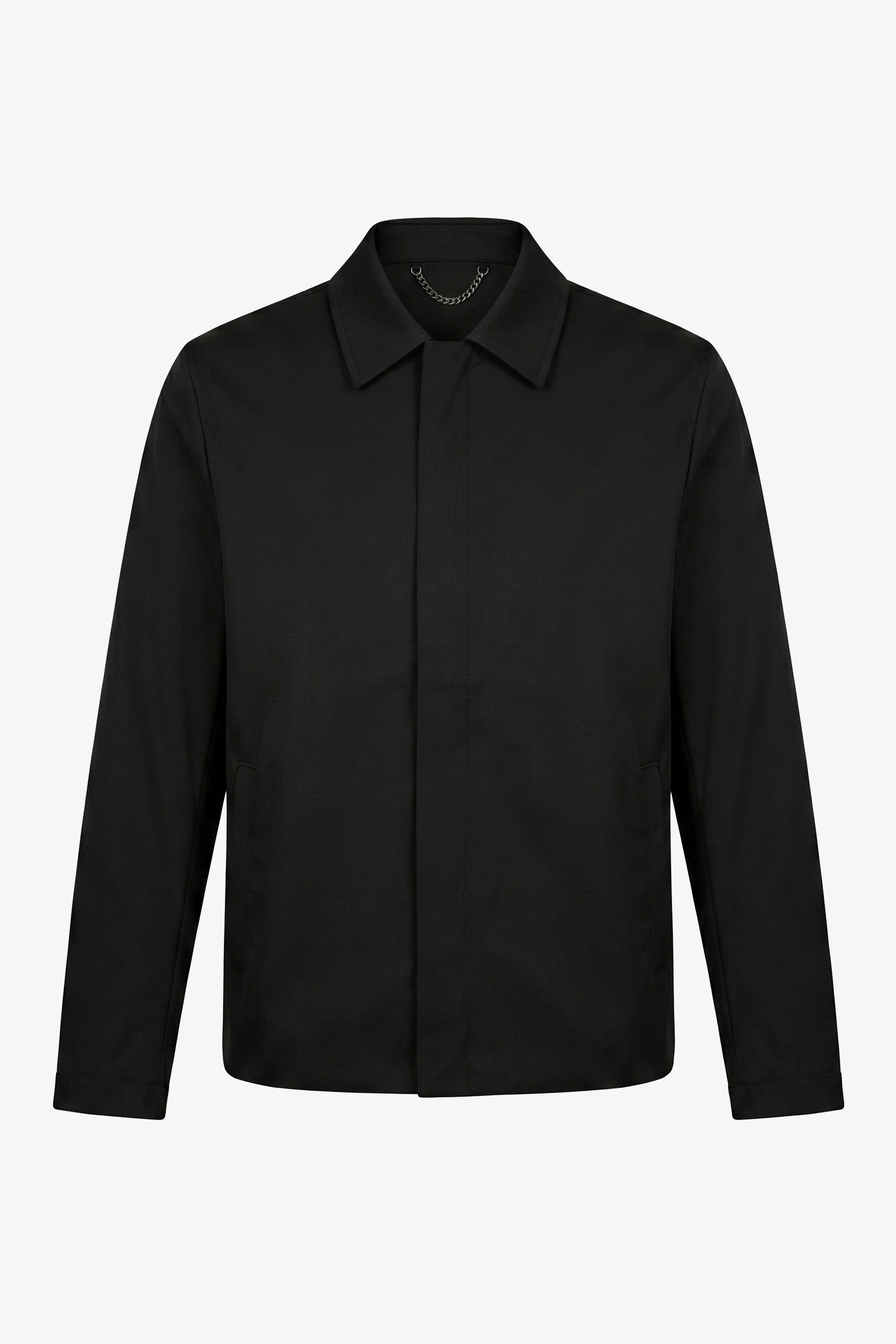 Giacca Harrington da uomo nera con colletto, impermeabile.
