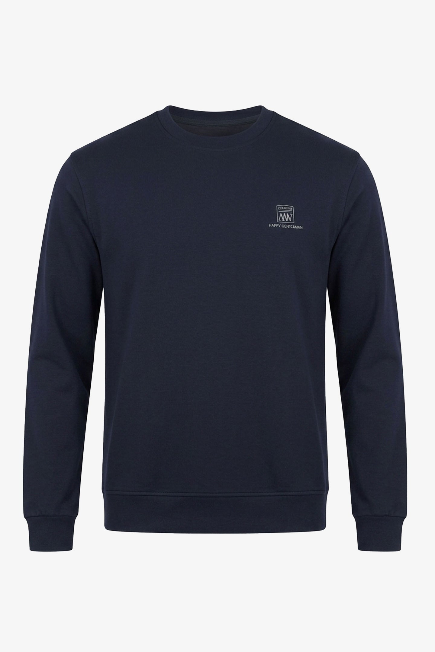 Felpa da uomo blu navy in misto cotone, girocollo, maniche lunghe, elasticizzata.