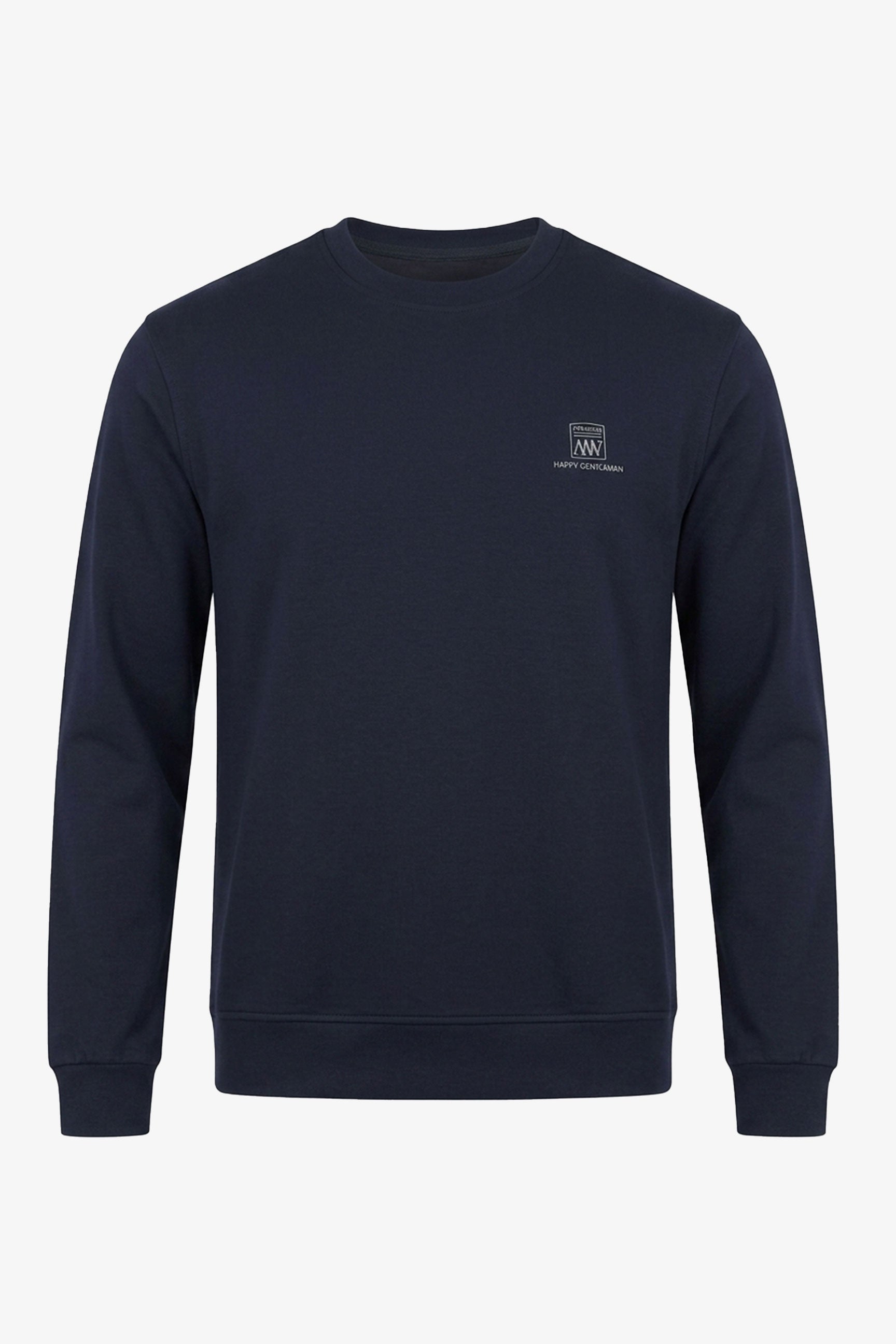 Felpa da uomo blu navy in misto cotone, girocollo, maniche lunghe, elasticizzata.