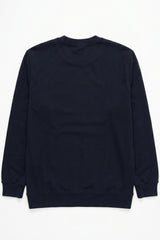 Felpa da uomo blu navy in misto cotone, girocollo, maniche lunghe, elasticizzata.