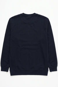 Felpa da uomo blu navy in misto cotone, girocollo, maniche lunghe, elasticizzata.