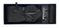 Satin Silk Textured Black Tie Gift Set Pocket Square Cuff Links Tie Matt Satin