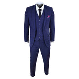 Mens Navy Check 3 Piece Wedding Suit