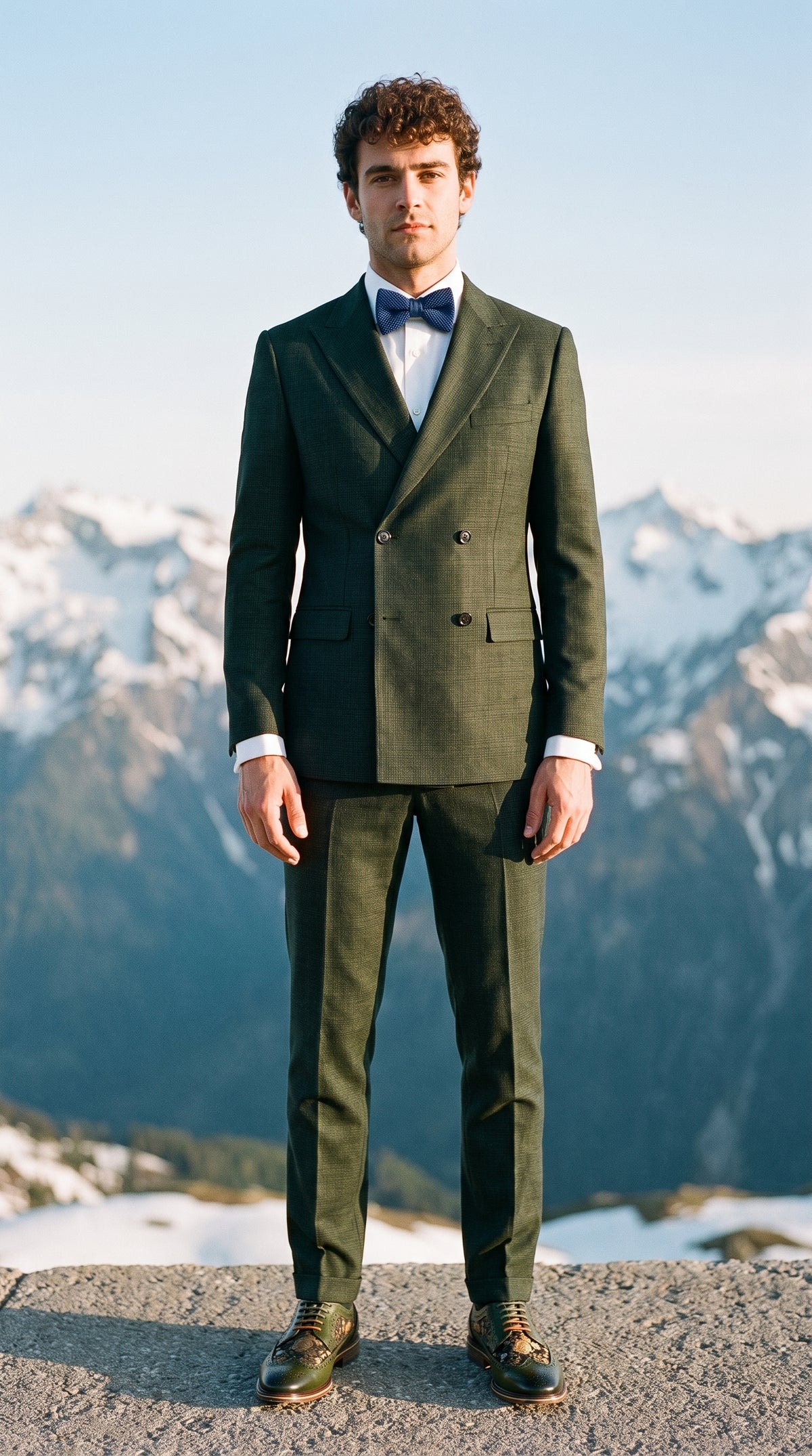 Look #345 styled with Caridi - Abito doppiopetto da uomo, 2 pezzi, verde oliva