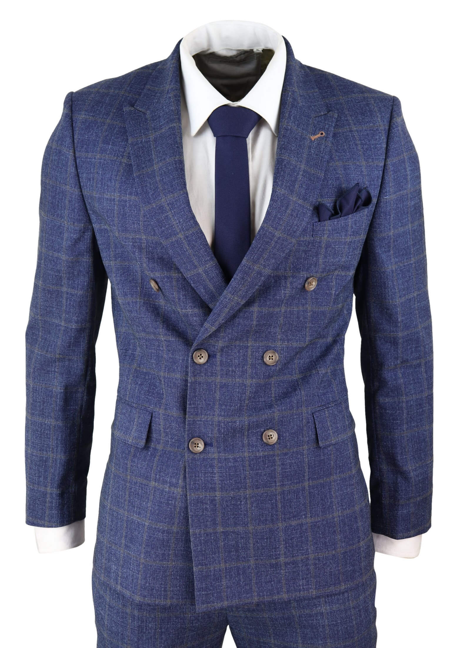 Blue Check Double Breasted 2 Piece Suit