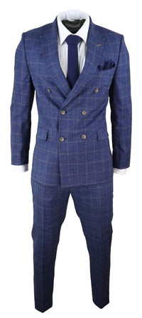 Blue Check Double Breasted 2 Piece Suit