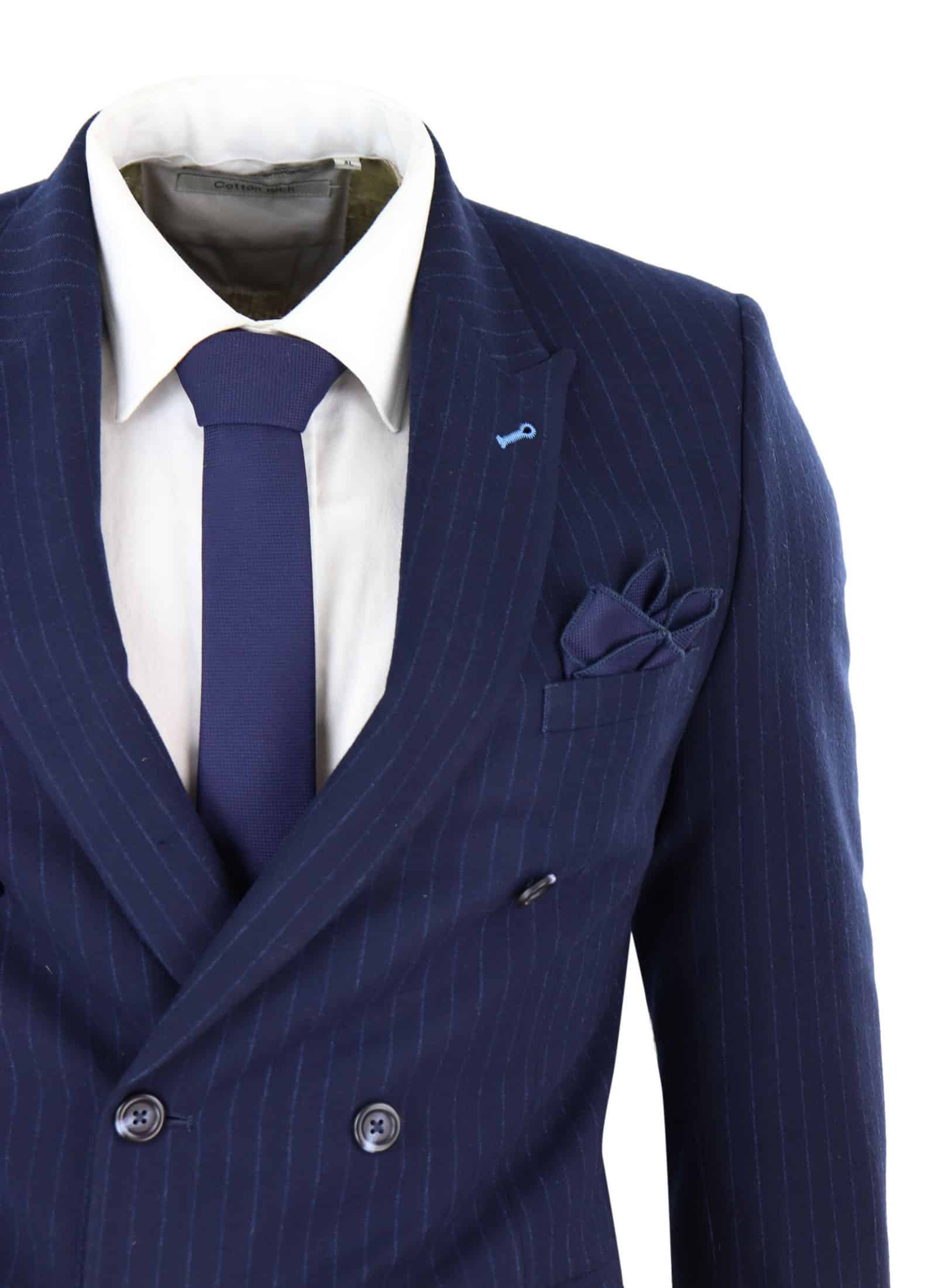 Navy-Blue Pinstripe Double Breasted Mafia Suit