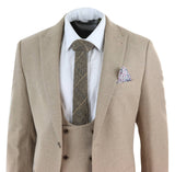 Men's Beige 3 Piece Wool Suit