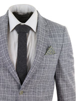 Men's Black-Grey Check 2 Piece Linen Suit
