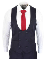 Men's Navy Herringbone 3 Piece Suit