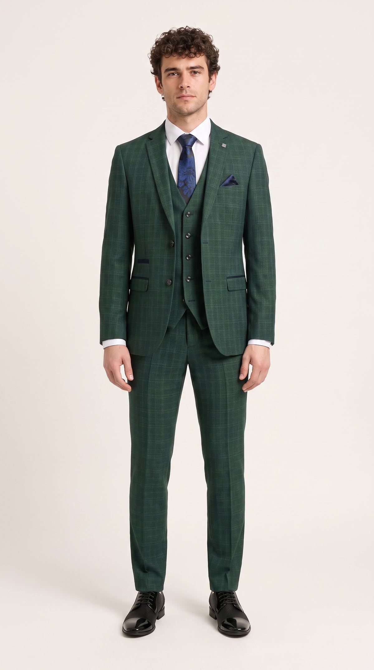 Look #342 styled with Leo - Abito da uomo su misura a quadri verde, 3 pezzi
