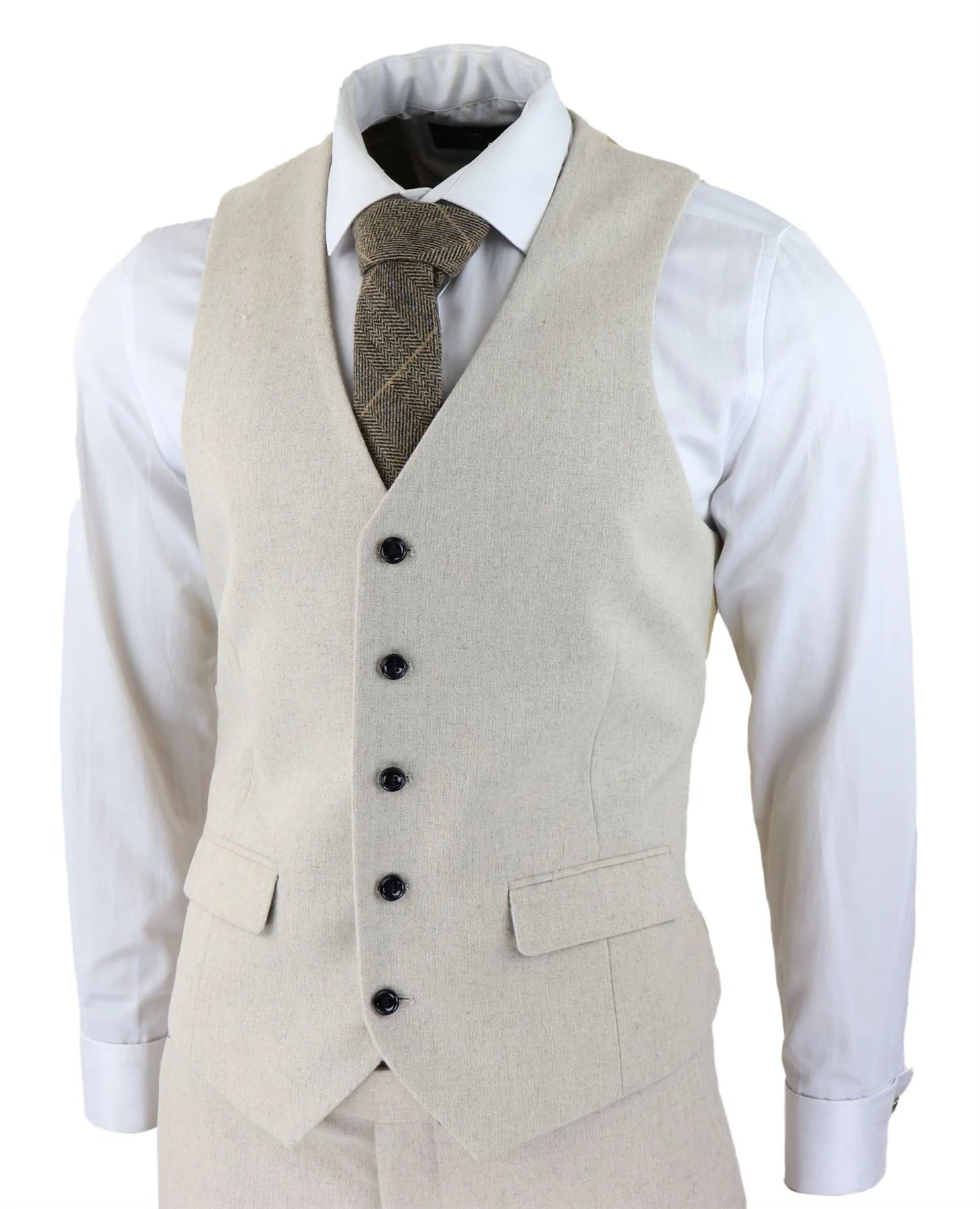 Mens Wool 3 Piece Cream Beige Suit Slim Fit Classic Wedding Party Vintage 1920s