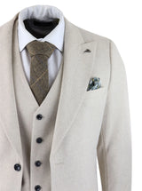 Mens Wool 3 Piece Cream Beige Suit Slim Fit Classic Wedding Party Vintage 1920s