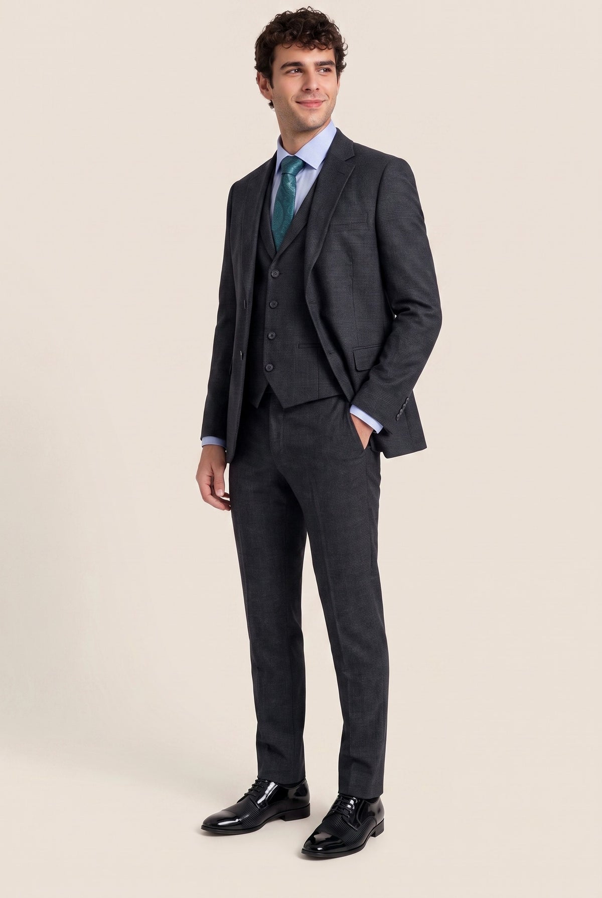 Look #964 styled with Abito da uomo a 3 pezzi con motivo Glen Check nero