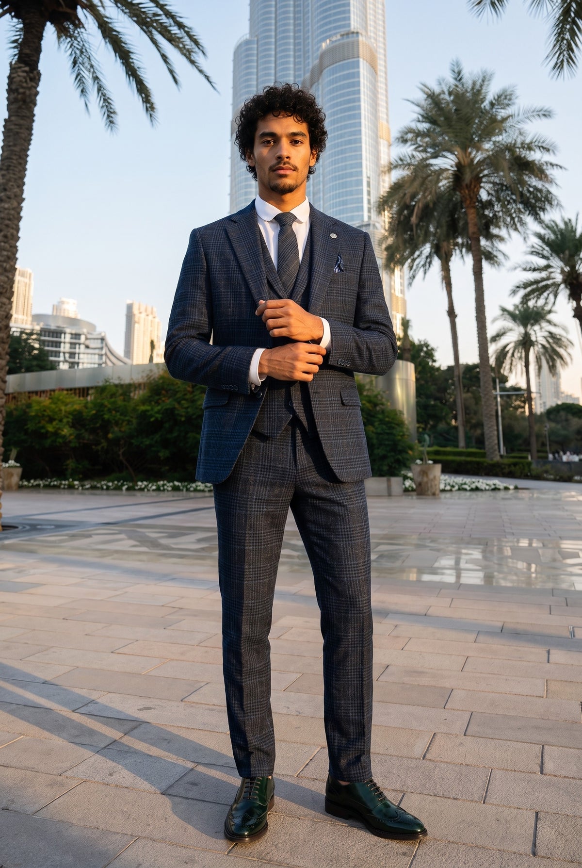 Look #266 styled with Abito da uomo a 3 pezzi con motivo tartan blu