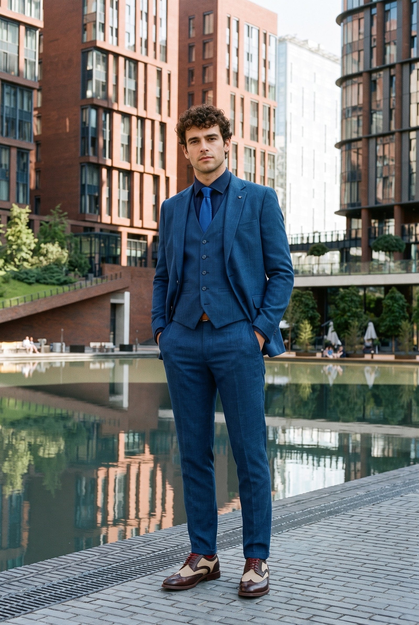 Look #998 styled with Abito estivo in lino blu da uomo