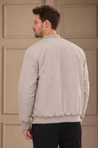 Giacca bomber reversibile da uomo grigia e beige, leggera e trapuntata, 2 in 1