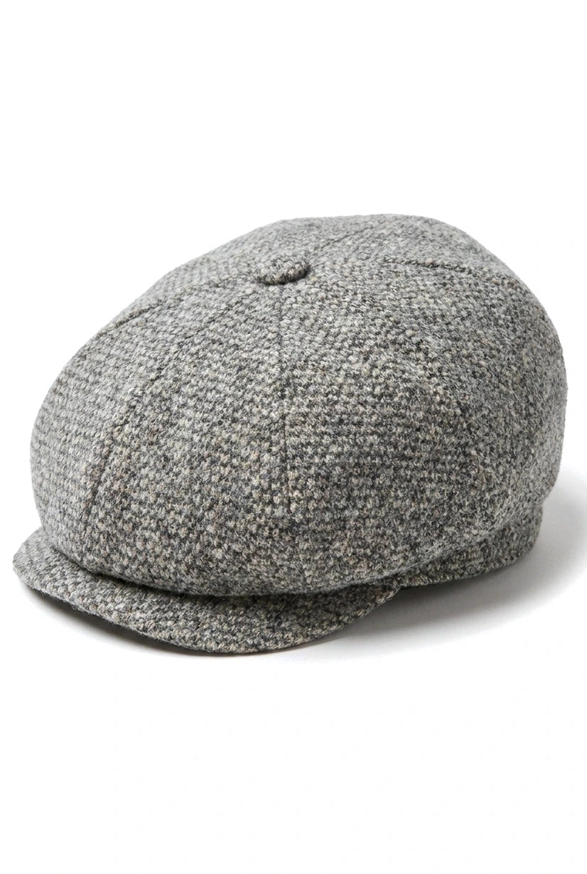 Cappello Baker Boy a 8 pannelli Shelby in lana tweed classico grigio chiaro