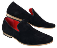 Mens Suede Leather PU Slip On Shoes Loafers Black Smart Casual