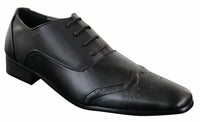 Gio Gino 907001 Mens Black Smart Formal PU Leather Laced Brogues Shoes Gatsby Italian Classic