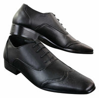 Gio Gino 907001 Mens Black Smart Formal PU Leather Laced Brogues Shoes Gatsby Italian Classic
