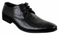 Mens Black Tan Brown Crocodile Snake PU Leather Shoes Laced Smart Formal Pointed