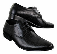 Mens Black Tan Brown Crocodile Snake PU Leather Shoes Laced Smart Formal Pointed