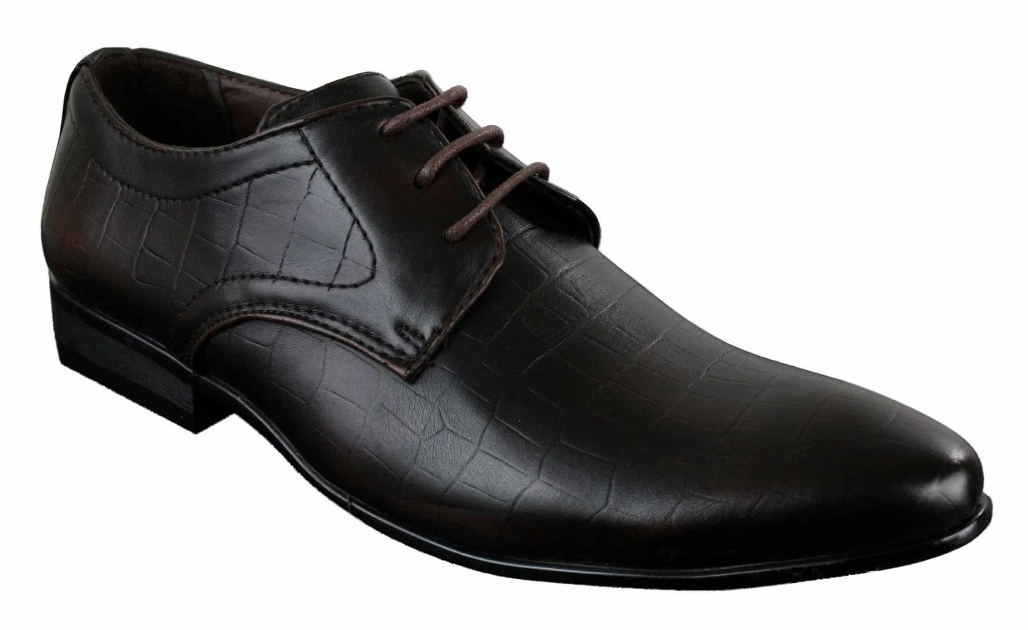 Mens Black Tan Brown Crocodile Snake PU Leather Shoes Laced Smart Formal Pointed