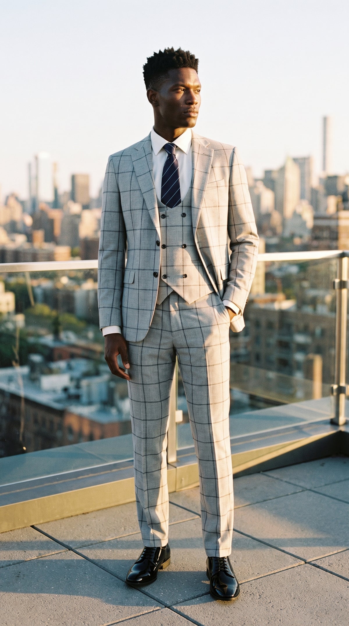 Look #332 styled with Abito a 3 pezzi grigio chiaro a quadri