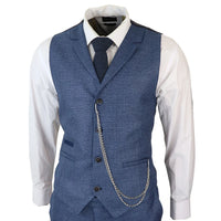 AK-09 Men's 3-Piece Tailored Blue Prince of Wales Check Suit