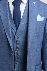 Abito da uomo AK-09 in 3 pezzi, su misura, con motivo a quadri blu Principe di Galles