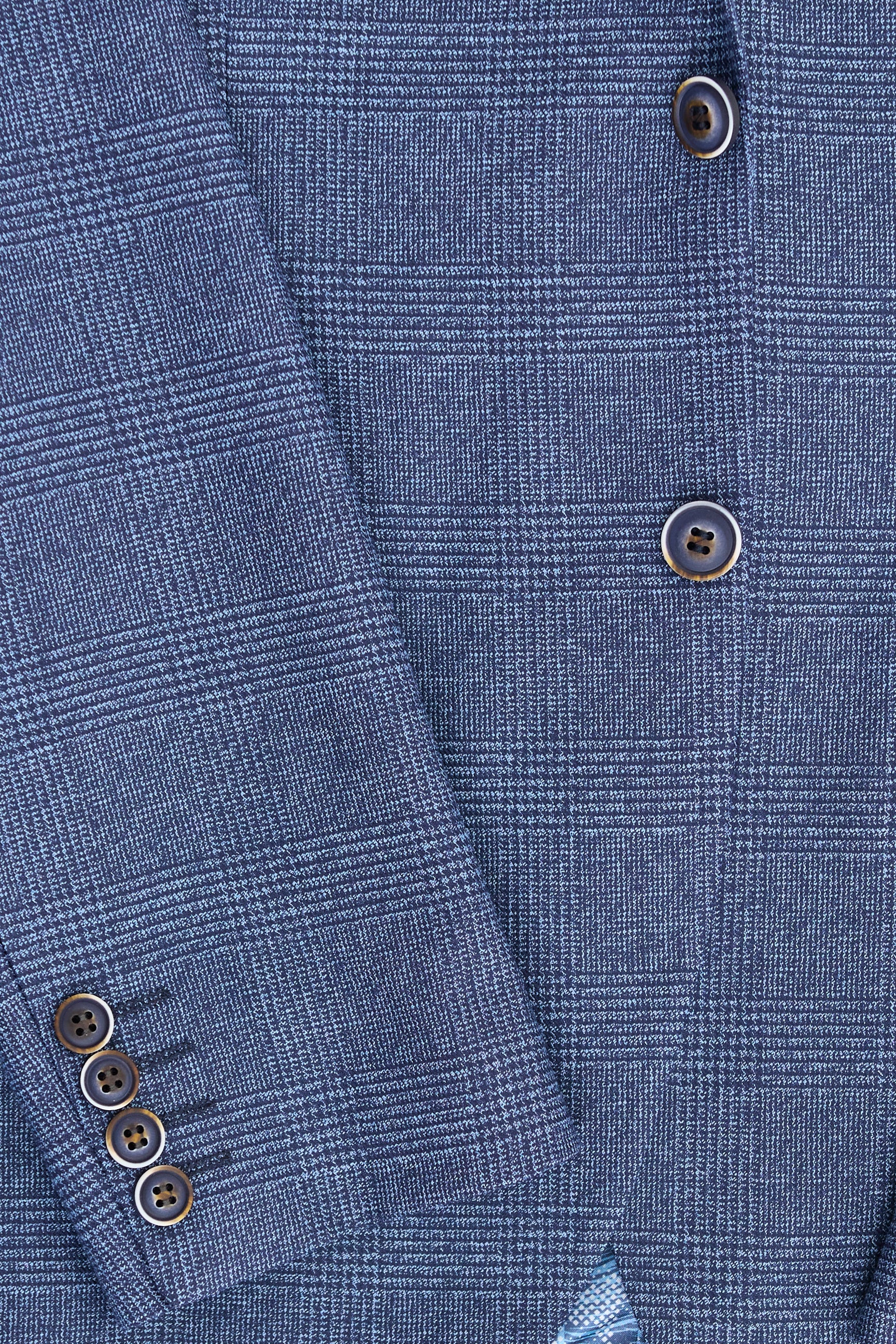 Abito da uomo AK-09 in 3 pezzi, su misura, con motivo a quadri blu Principe di Galles