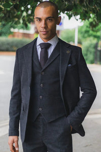 Abito da uomo a 3 pezzi con motivo Glen Check nero