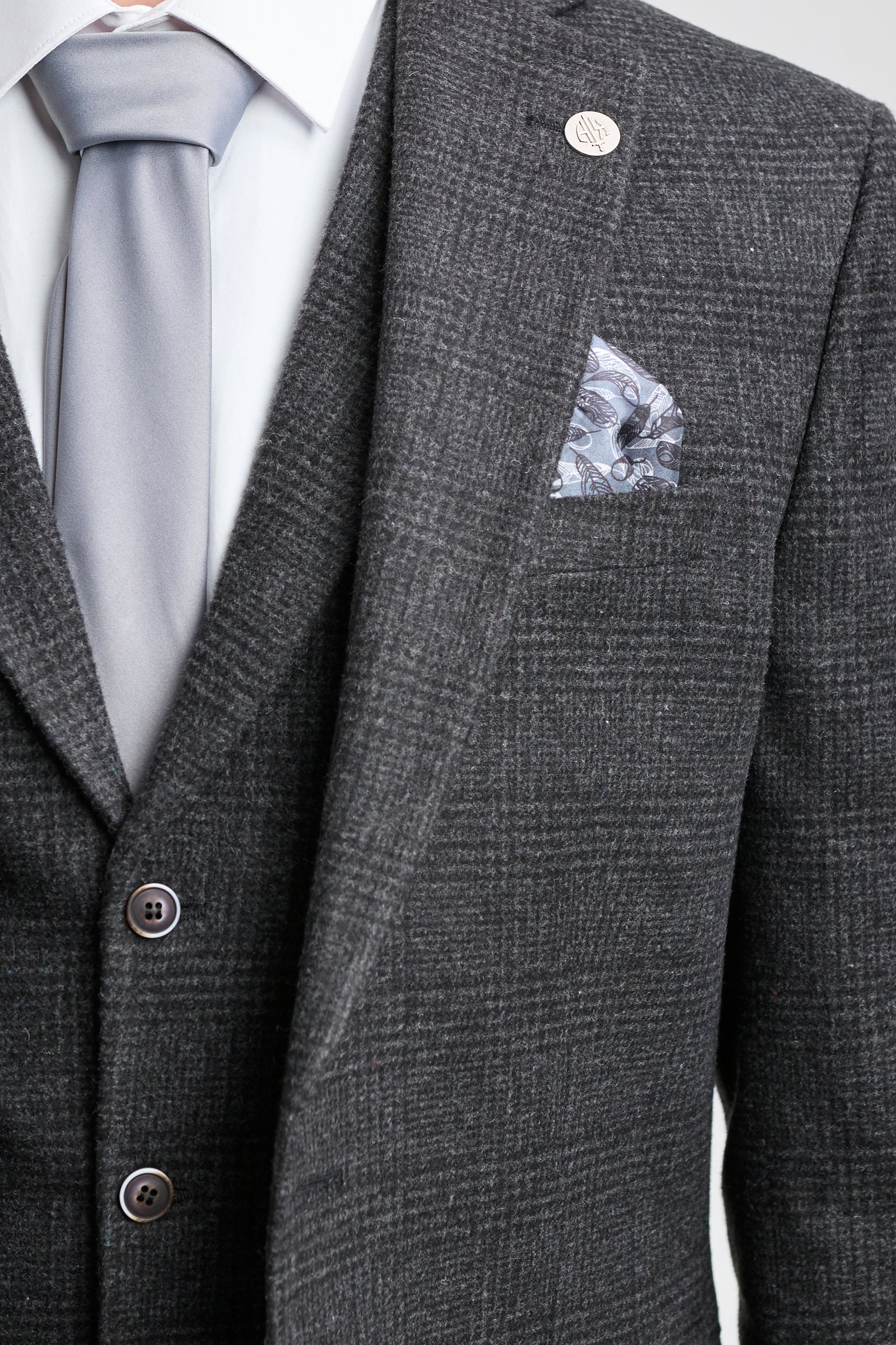 Abito da uomo a 3 pezzi con motivo Glen Check nero